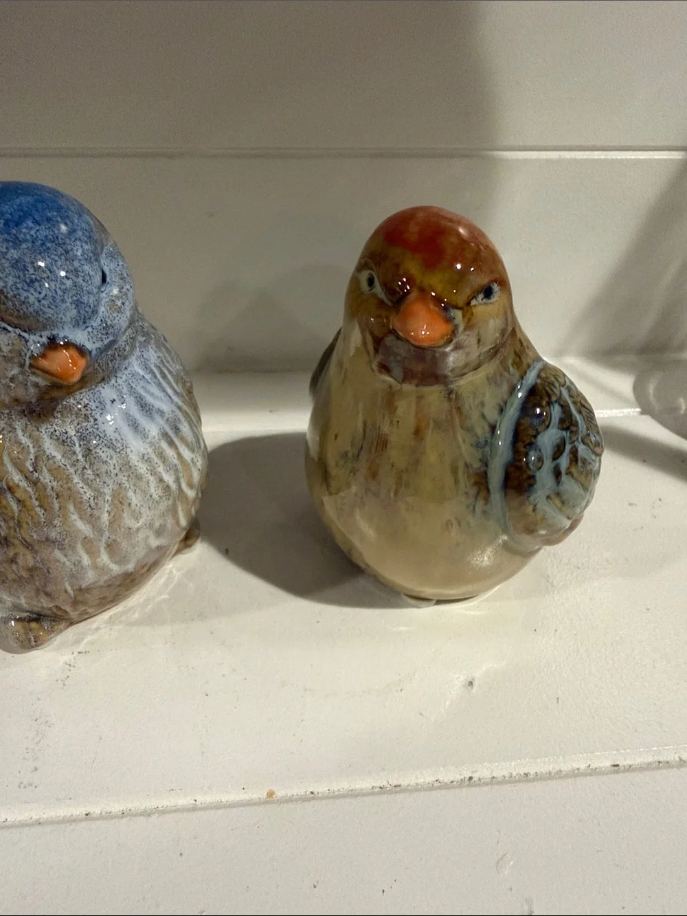 Ceramic Vintage  Decorative Bird Figurines - Blue & Brown